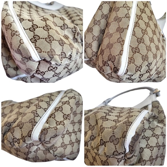 Gucci Abbey GG Canvas and Leather Hobo D Ring Bag Tan White - Picture 8 of 14
